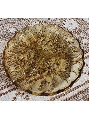 Vintage Amber Glass Divided Plate (3 Compartments) Relish/Candy/Snack/Trinket